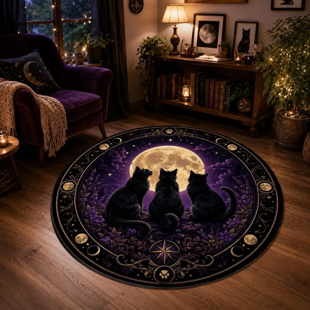 Three Black Cats Round Rug Foyer Floor Mat Hallway Home Decor Bedroom Living Room Entrance Way Area Rug House Doormat