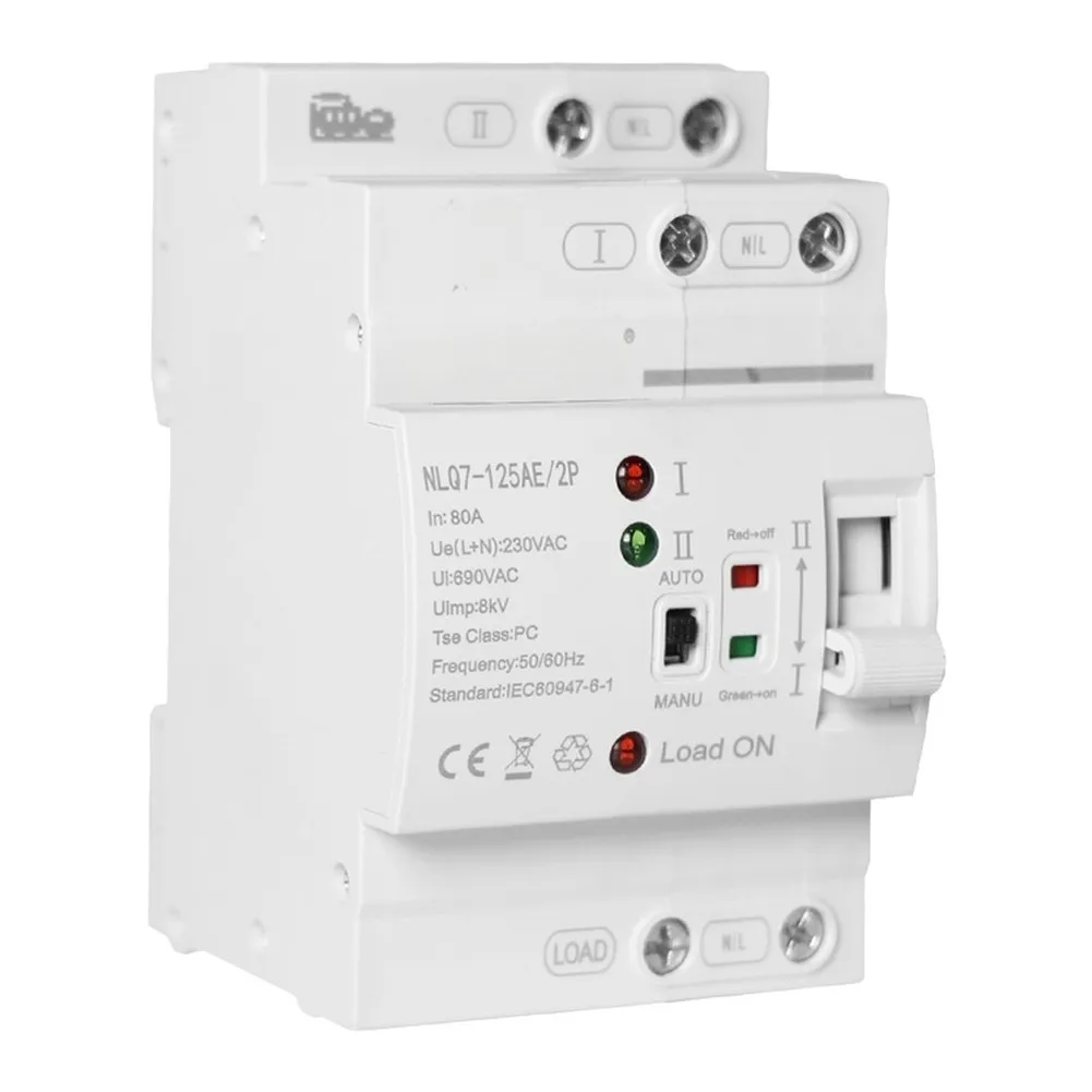 110V 2P Dual Power Transfer Switch Manual Auto Mode, Seamless Main/Backup Switching For Household Generator Use