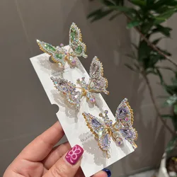 Movable Butterfly Hairpin Shiny Rhinestone Three-dimensional Cute Duck Clip Girls Headwear Nice Birthday Gift For Daughter