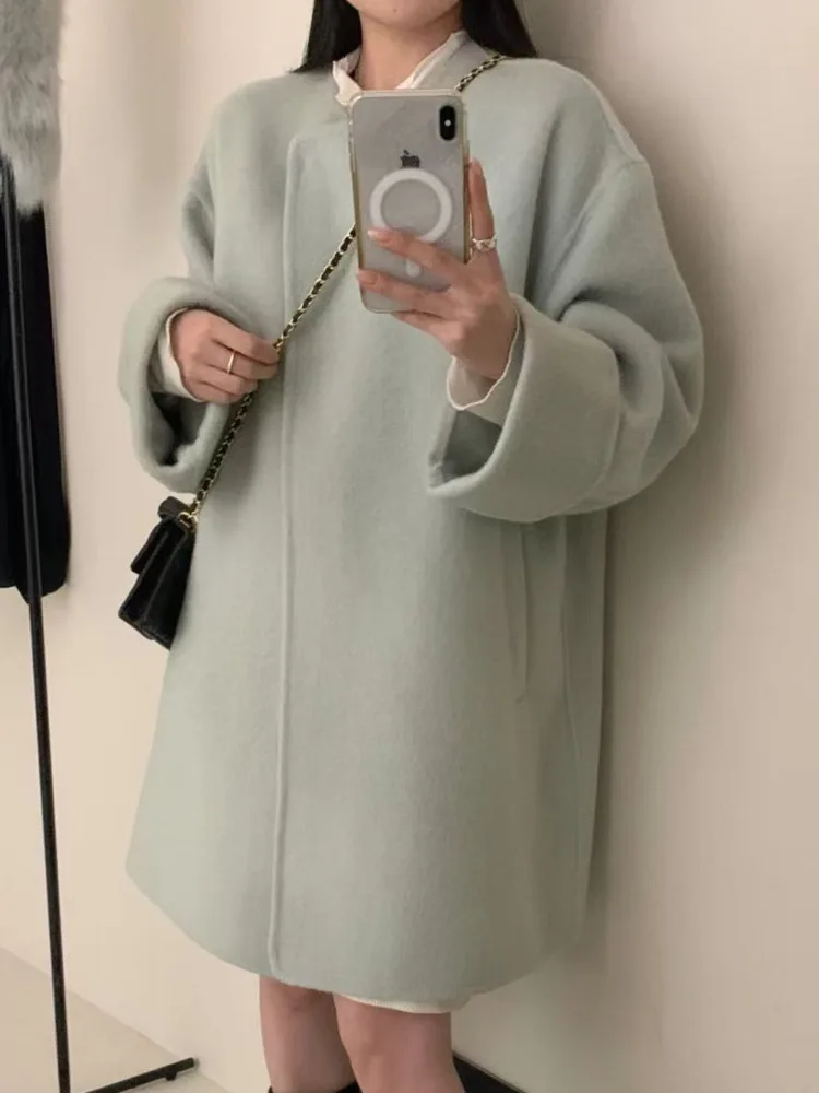 ZMEENNA Stylowy damski płaszcz z kołnierzem szalowym z mieszanki wełny z kieszeniami Elegancka odzież wierzchnia na jesień i zimę ZM3558