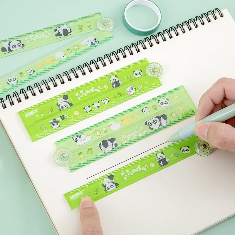 Bview Art عشوائيا 1 قطعة مسطرة باندا لطيفة قابلة للطي مع منقلة - أداة رسم هندسية للطلاب الإبداعي