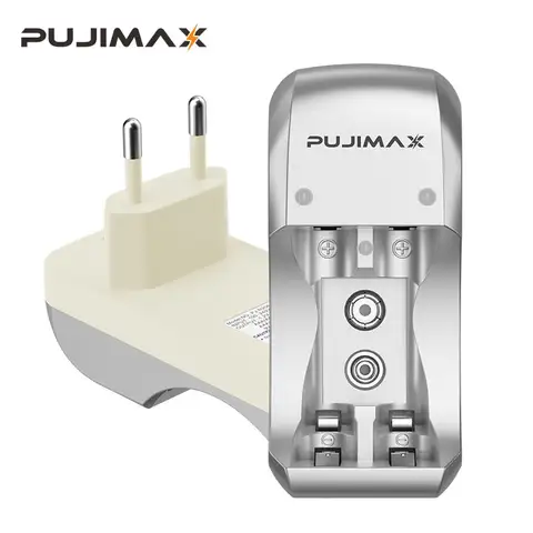 PUJIMAX  2 Slots Battery Charger For AA/AAA 9V  Ni-MH/Ni-Cd Rechargeable Batteries EU US Plug Portable Charging