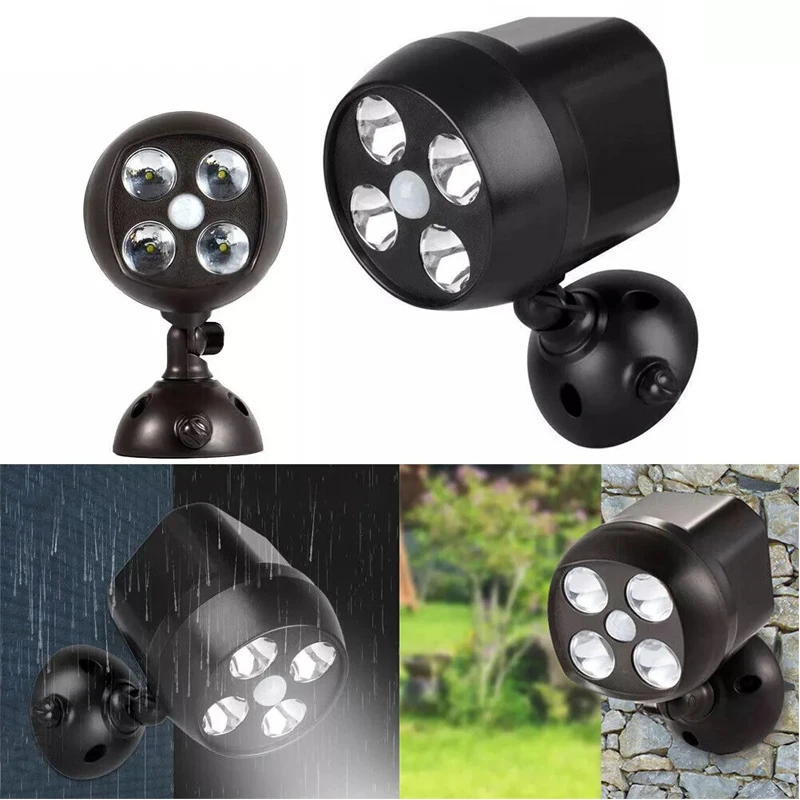 

4LED Human Body Induction Wall Light Waterproof Super Bright Garage Spotlight 360° Rotatable Outdoor Garden Street Lamp