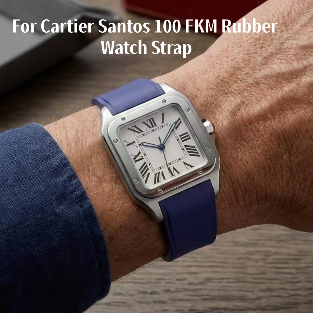 Fit For Cartier Santos 100 FKM Rubber Watch Strap 20 23 24mm Curved End No Gap Design Waterproof Watch Band