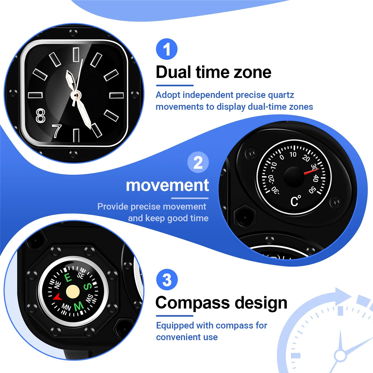 SHIWEIBAO Men Dual Time Zone Quartz Wrist Watch with Compass