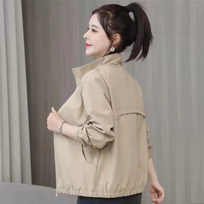 Fashion Windbreaker Female 2023 Spring Autumn New Korean Casual Stand Collar Zipper Tooling Jacket Ladies Loose Outerwear H2728