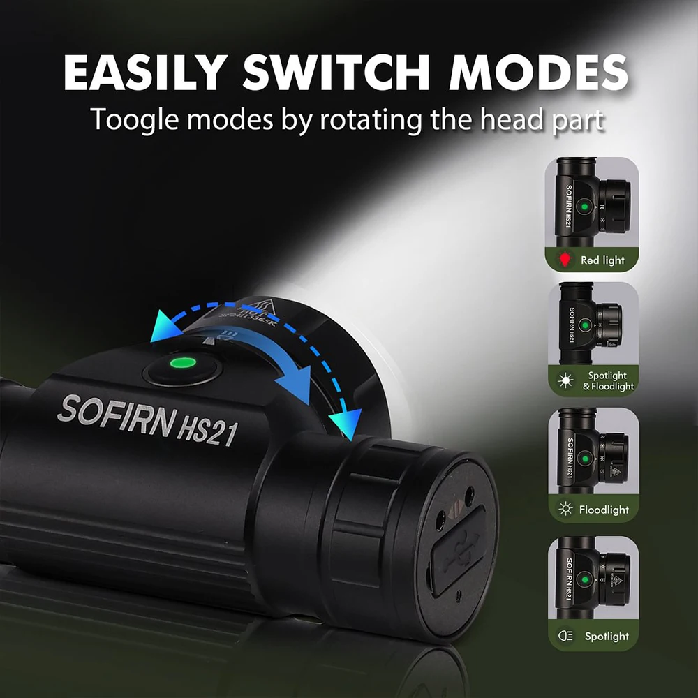 Sofirn HS21 SFT40 LED 2000lm Red Headlamp 18650 USB C Rechargeable Flashlight Powerful Headlight with Infrared sensor 썸네일 5