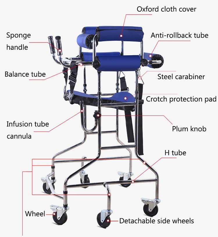 재활 장치 접이식 높이 조절 가능 하체 장애인 편마비 워커 스탠드 프레임, 시트 휠 포함