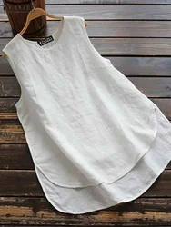 Fashion Summer Blouse 2024 ZANZEA Women Elegant O Neck Sleeveless Shirt Solid Loose Cotton Tanks Tops Casual Beach Blusas Mujer