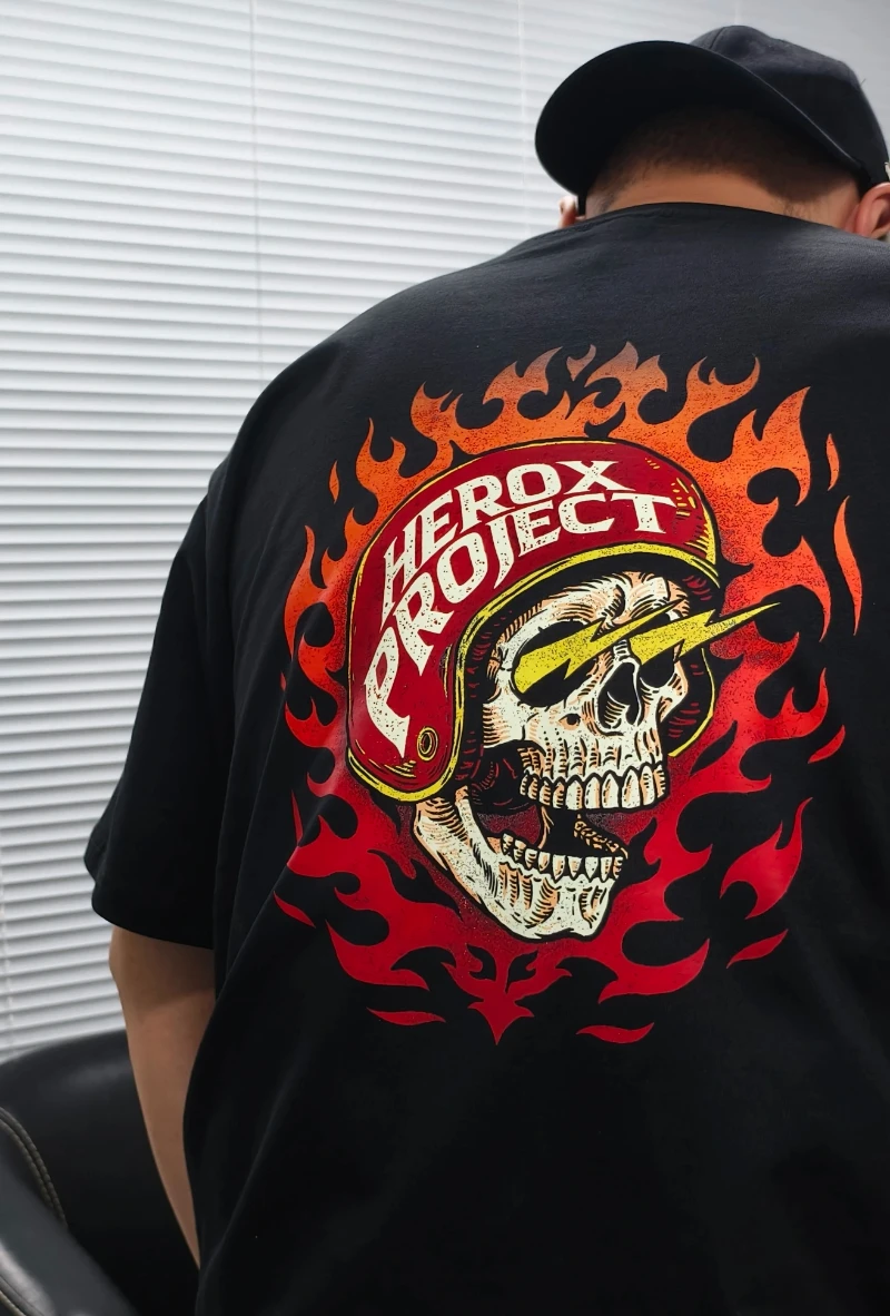 Harley Classic Vintage Fire Skull Lightning Eye Motorcycle Harley Cotton Printed Short Sleeve T-shirt for Men and Women
