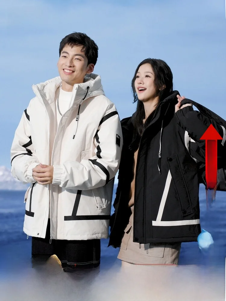 

Новая весенняя куртка Snow Flng 2026 с капюшоном, утепленная пухом, в уличном стиле, с комбинированными вставками, свободного кроя, теплая, из полиэфирного волокна.