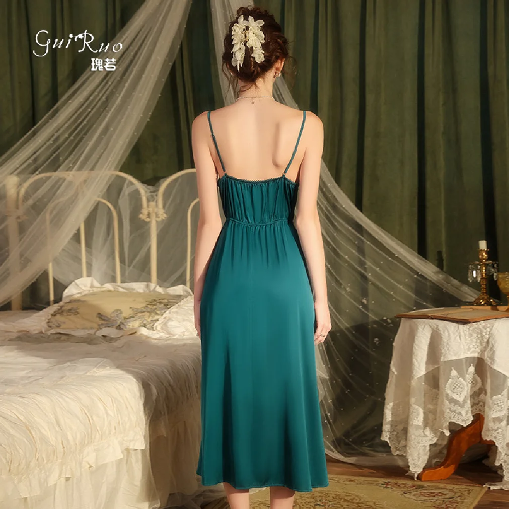 Длинный халат для сна Passionate Spicy Ice Silk с нагрудником, нижнее белье Sweet Pure Desire, сексуальное платье для сна для женщин