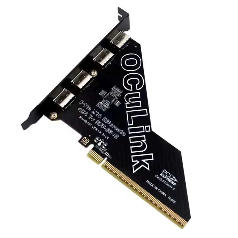 OCulink SFF-8612 Split Bifurcation Card External OCulink Device PCI Express GEN4 64Gb PCIE 4.0 X16 to 4Port for SFF-8639 U.2 SSD