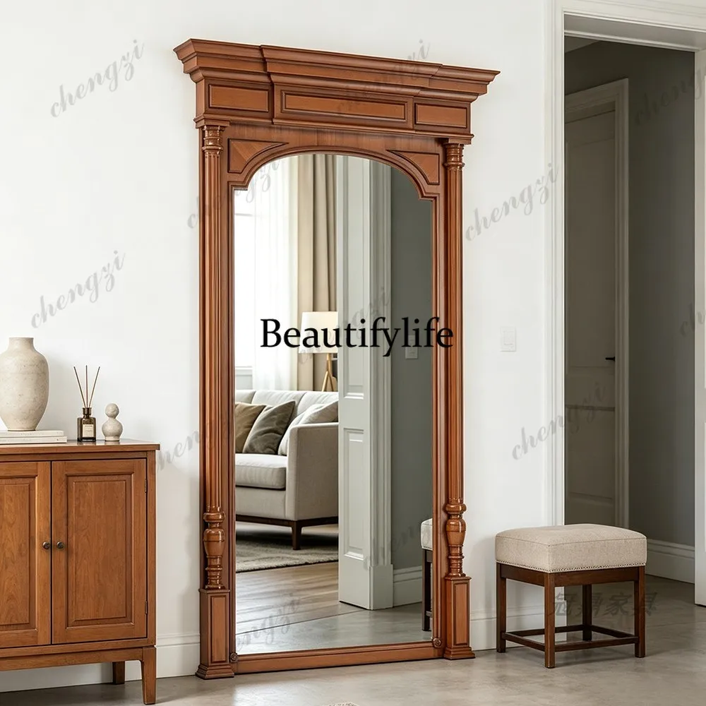 French retro style carved full-length mirror home bedroom classical art full-length mirror American light luxury style