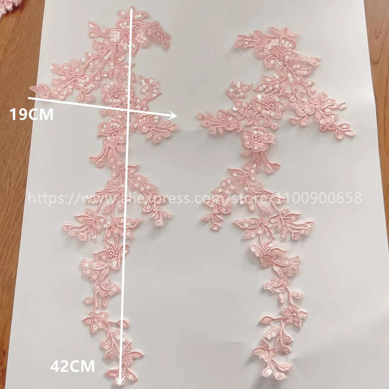 10PCS=5Pair.42*19CM  Large Size Shining Sequins Mirrored Flowers.Wedding Dress Wedding Shoes Headdress DIY Sewing Accessories