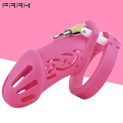 FRRK Pink Silicone Chastity Cage for Men Male Breathable Big Chastity Device for Chastities Belt Cage Lock Cock Lightweight