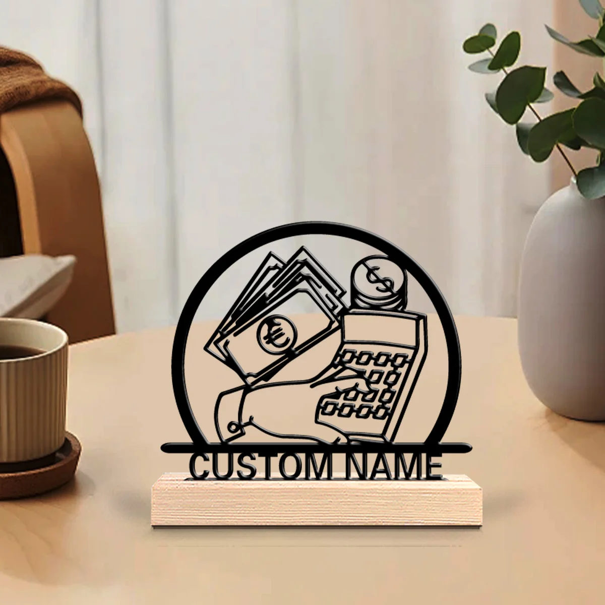 1 قطعة تماثيل معدنية مخصصة للمقتصاد المالي فن معدني مع قاعدة خشبية مع موضوع ذكر ، ديكور سطح المكتب