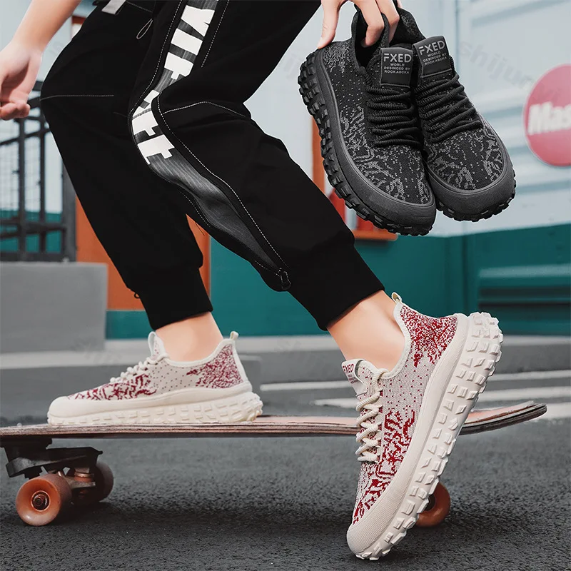 2025 Men's Summer Breathable Mesh Shoes Versatile Thick Soled Sport Casual Shoes Korean Version Fashion Trend Fly Weave Sneakers