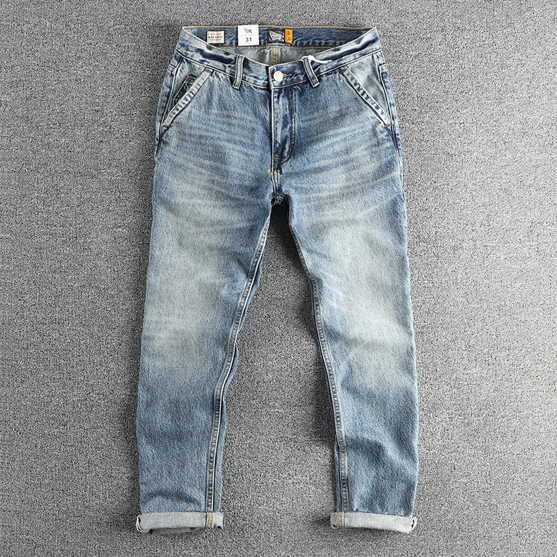 Q156# 2024 Spring and Autumn New American Retro Twill Denim Jeans Men's Simple 73% Cotton Washed Old Straight Youth Casual Pants