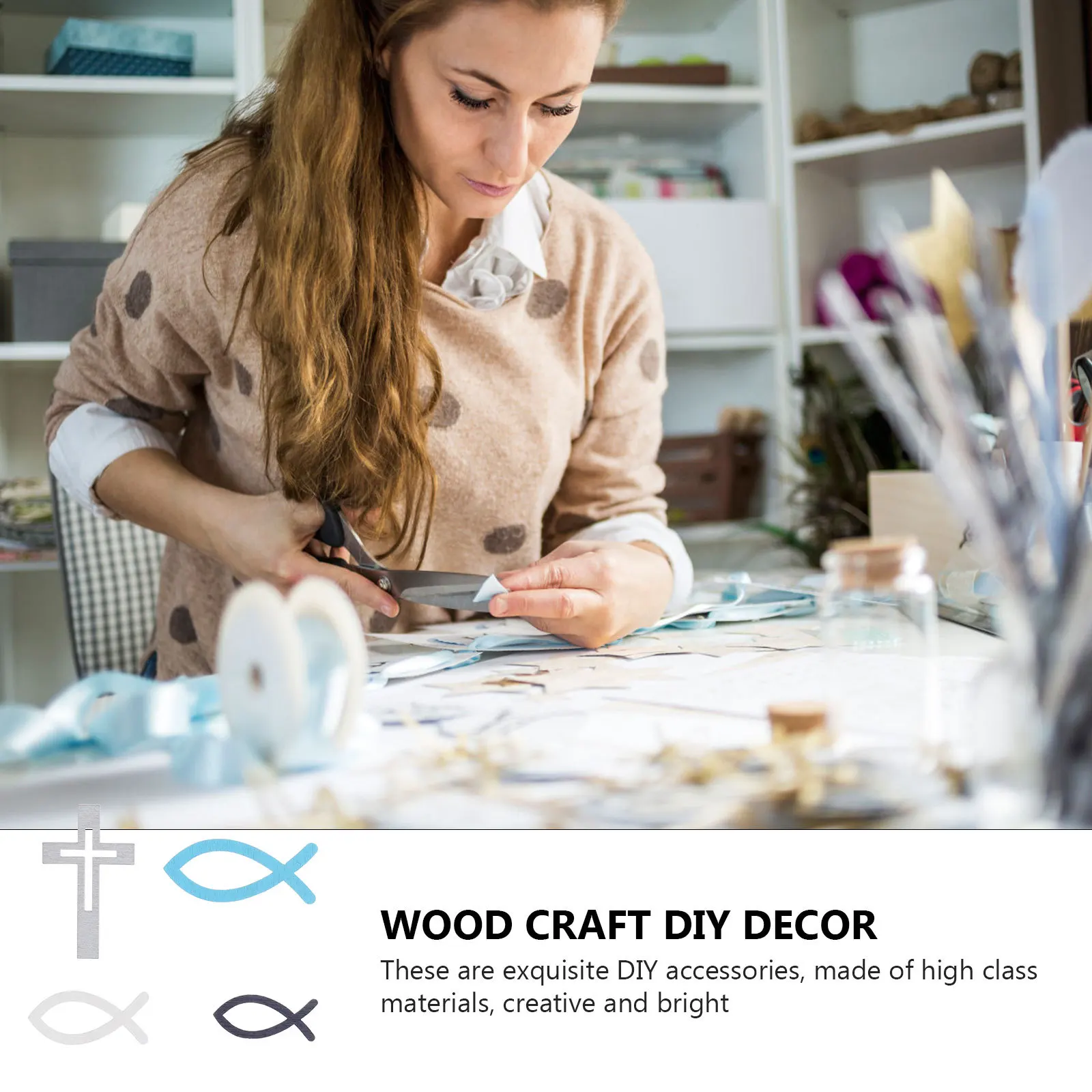 

120Pcs Fish Shaped DIY Accessories Wooden Button Decors Creative Cross Modeling Craft Decor Clothes Button DIY Decors