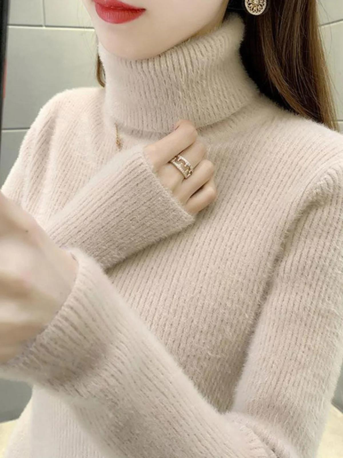 soft-thiened-double-collar-sweater-women's-autumn-winter-new-sle-slim-fit-ladies-base-irt-trendy-ear-covers