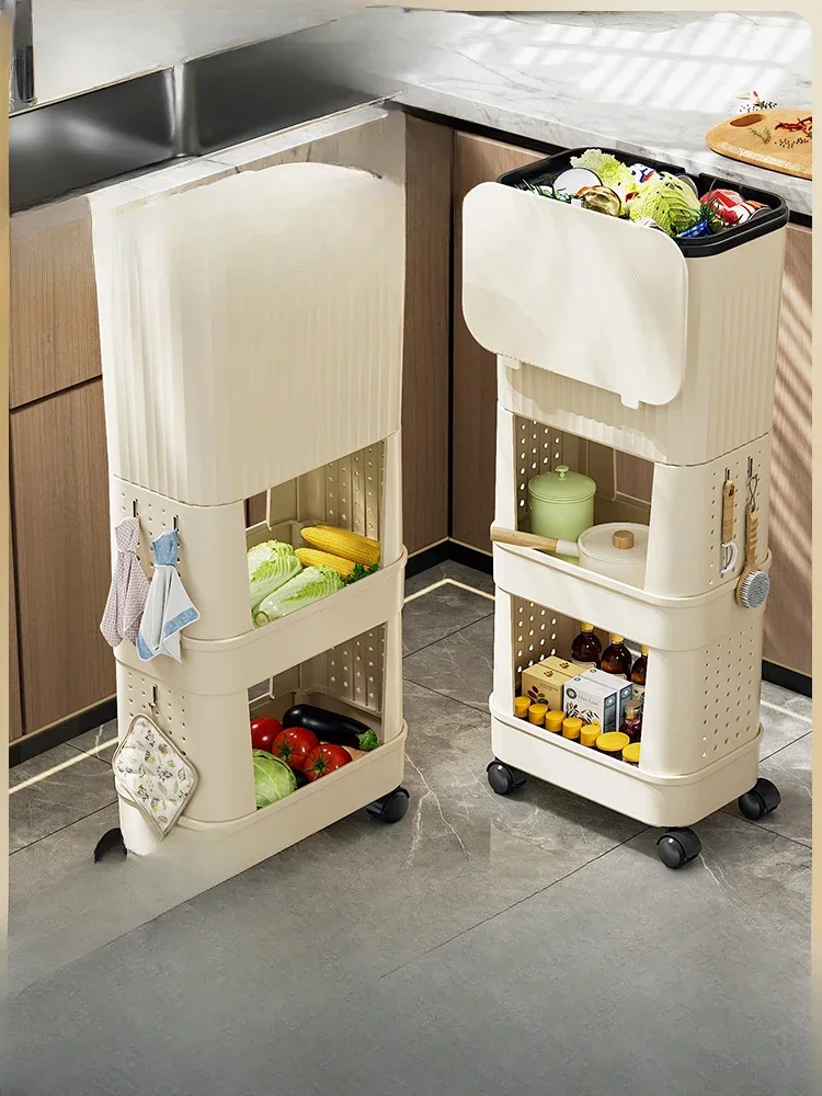 

Kitchen trash can, household large capacity, double-layer high design, no bending, dedicated Japanese style storage rack