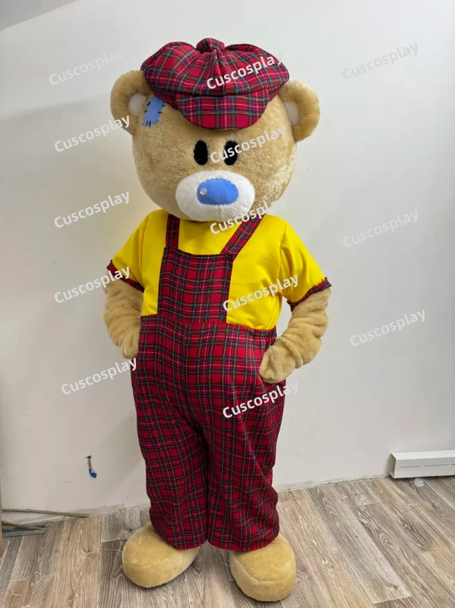 ChristmasNew Adult Hot Sale Foam Teddy Bear Fancy Cartoon Mascot Costume Plush Christmas Fancy Dress Halloween Checkered Suspend