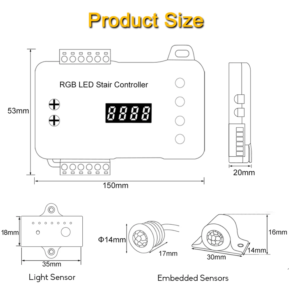 Imagem -06 - Rgb Cob Luz da Escada Tira Dc24v Pir Sensor de Movimento Escurecimento Luz do Dia Sensor Fácil Conectar & Instalação para Escadas Passo Controlador