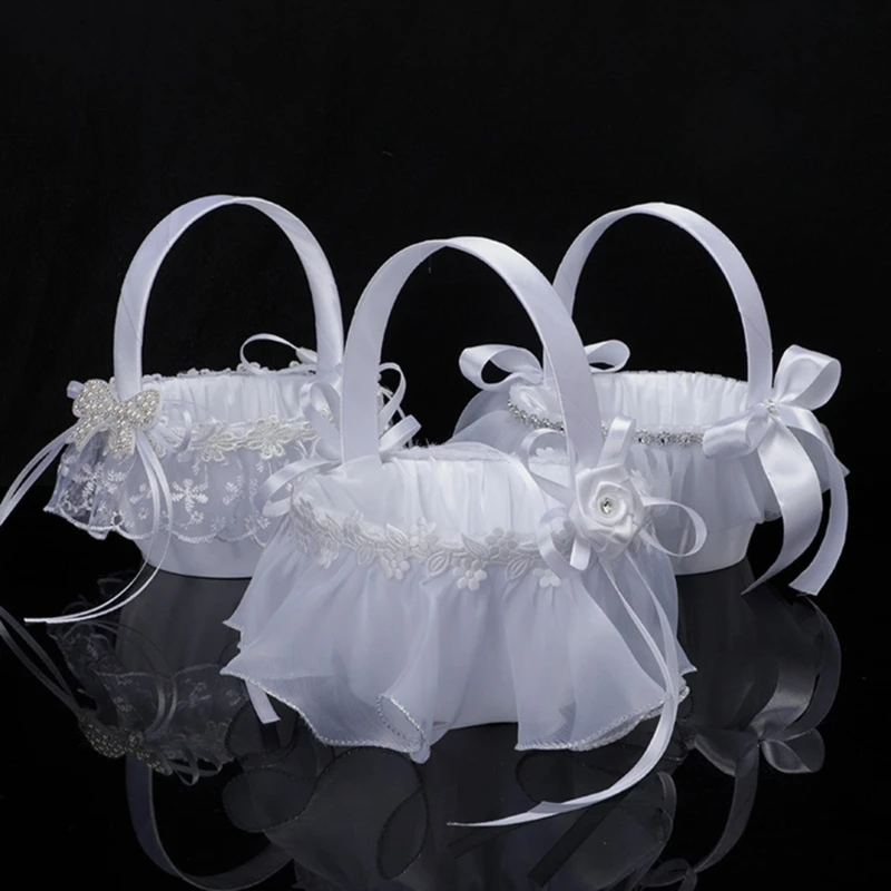 

Wedding Flower Girl Basket Storage Basket with Handle Sweet Romantic Basket Bowknot Bride Basket for Wedding White Dropshipping