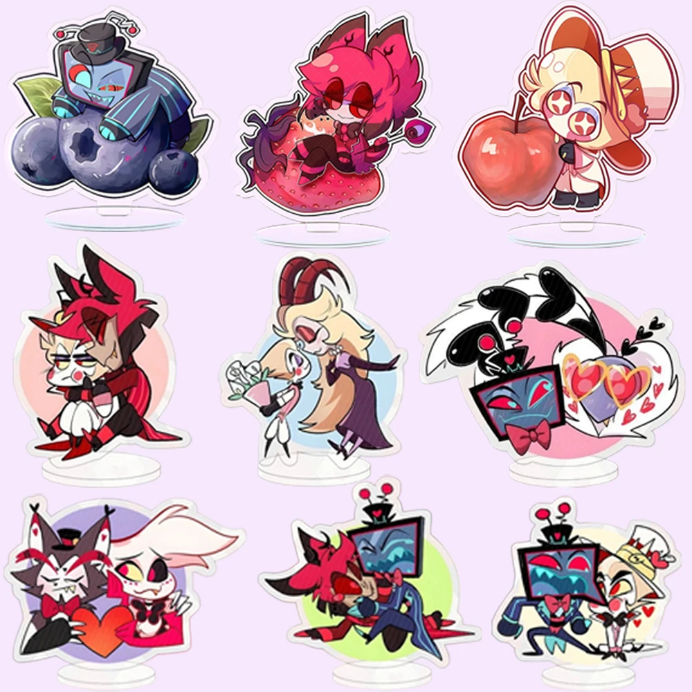 

For Hazbin Hotel Q Version Vox Valentino Lucifer Morningstar Husk Alastor 10cm Acrylic Stand Desktop Ornament Accessories
