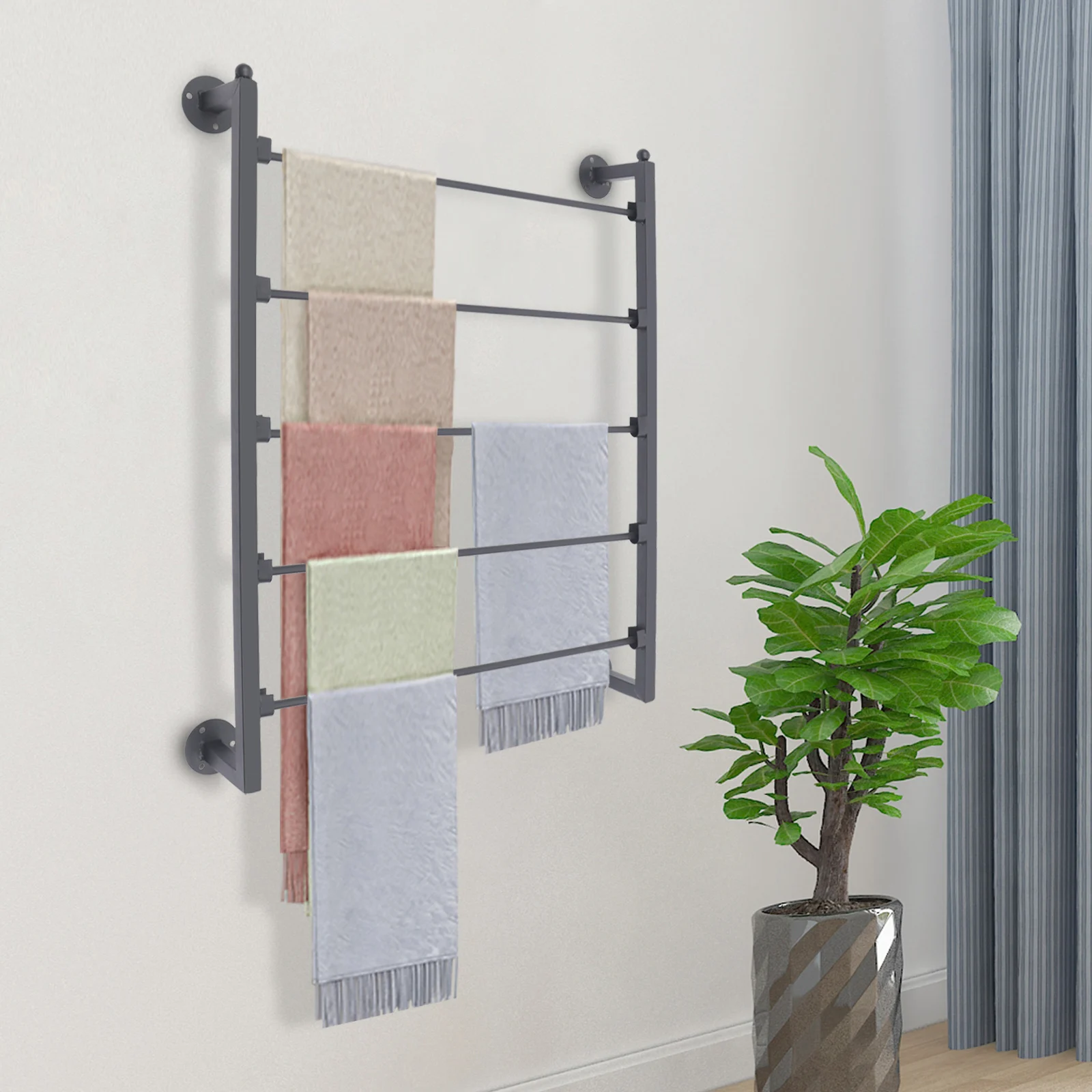 

60x10x75cm 5-Tier Wall Mount Display Rack Towels Holder Scarf Display Stand Bathroom Hanging Shelf