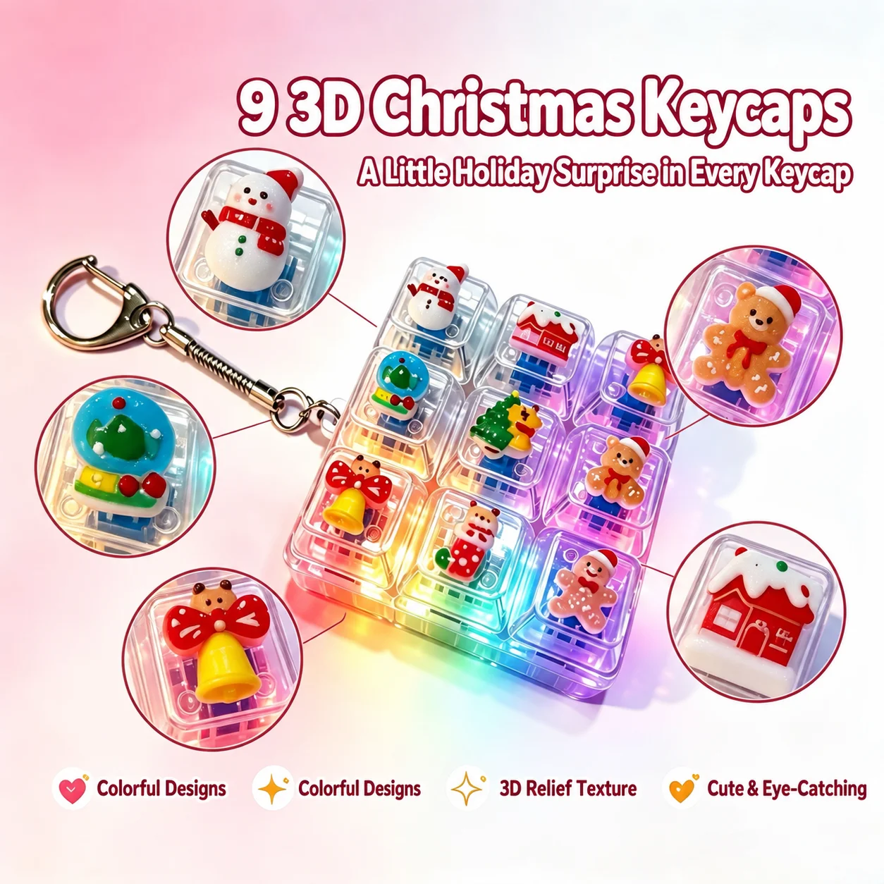 Christmas Glow Keyboard Fidget Toy Keyboard Fidget with LED LightDecompression Button Finger Clicker Toys Gifts for Kids Adult