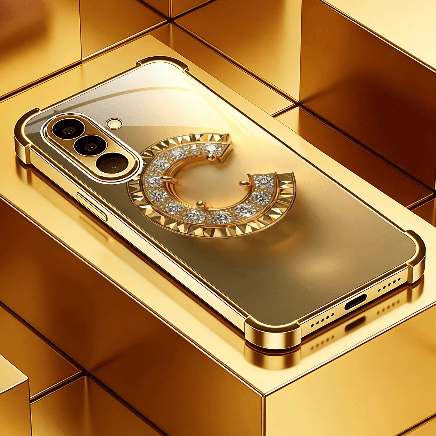 Letter "C" Gold Electroplating Four-Corner Glass phone case for Samsung Galaxy S26/25/24/23/22/21 Plus Ultra FE lens protection