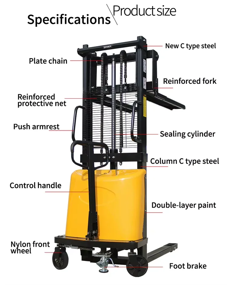 Fully-walkie-Electrical Forklift 2 Tons Stacking Truck Semi Electric Small Hydraulic Automatic Lifting view 6