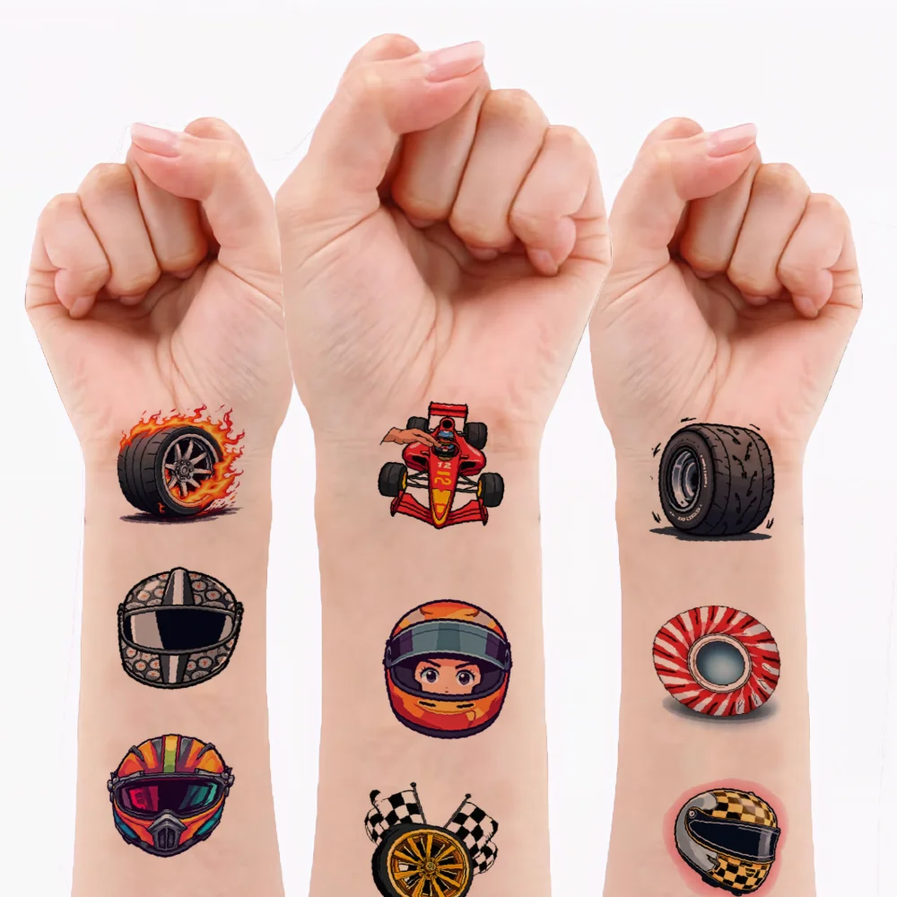 

63 шт., временные татуировки, наклейки на шлем, мультяшные гоночные наклейки, водонепроницаемые долговечные наклейки для тела для девочек, мужчин, плечи