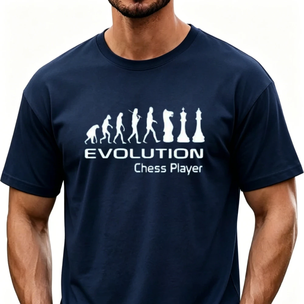 Chess Player Human Evolution Silhouette Graphic T-Shirt Pure Cotton Crew Neck Short Sleeve Tees Evolution Text Chess Pieces Tops