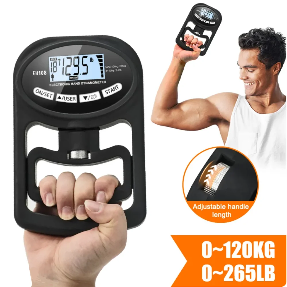 Hand Grip Strength Tester 265Lbs/120Kg Digital Hand Dynamometer Grip Strength Meter USB LCD Screen Grip for Power Training Sport