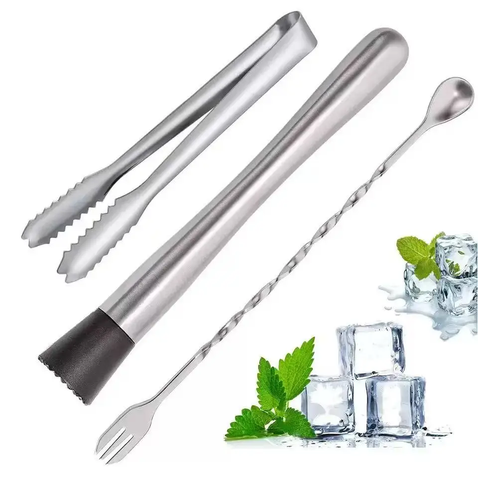 Cocktail Muddler and Mixing Spoon, Stainless Steel Cocktail Muddler Home Bar Bartender Tool Barware Set