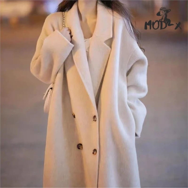 

MODX New Korean Version Of Ultrafine Double-sided Cashmere Coat Female Simple All-in-one Baby Camel Wool Coat Hot New