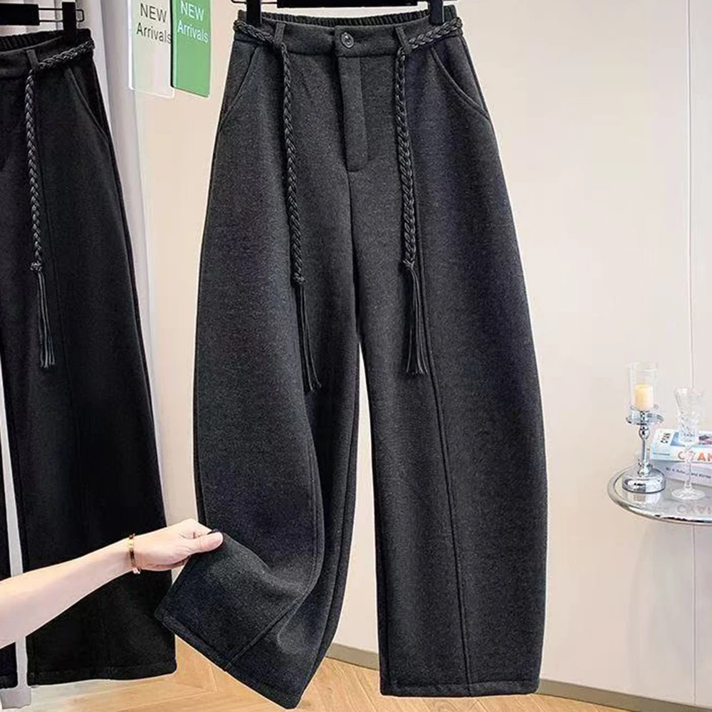 Suit wide-leg pants women's 2025 autumn and winter new gray pants woolen straight mopping scimitar casual trousers