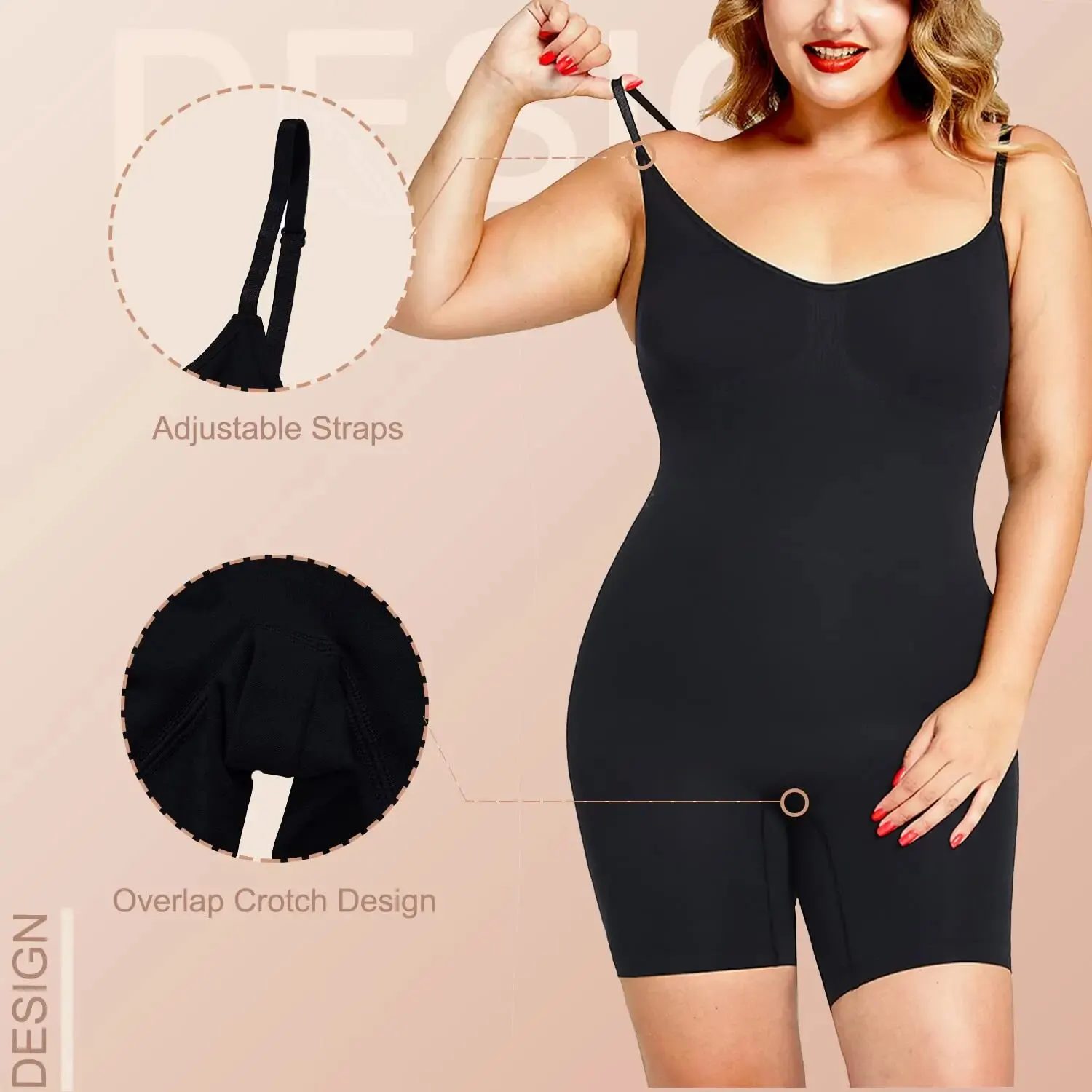 Wasit Trainer Bodysuit for Women Tummy Control Shapewear Round Neck Seamless Butt Lifter Full Body Shaper