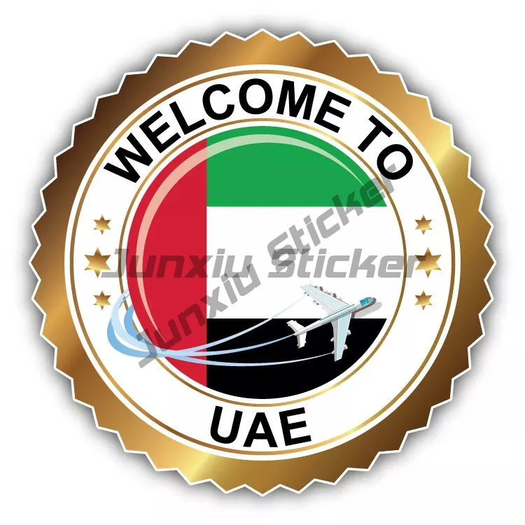 مرحبا بكم في الإمارات العربية المتحدة ملصق علم الإمارات العربية المتحدة جولة العلم ختم البيضاوي الأبيض للماء الشارات الإبداع شخصية الديكور