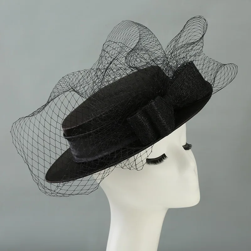 

Elegant Black Fedoras Hats for Women Pearls Flower Decor Floppy Brim Church Wedding Dress Fascinator Hat Vintage Wide Brim Caps