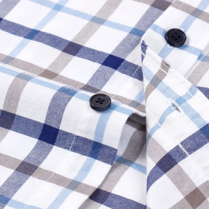 Mens 100% Cotton Oxford Long Sleeve Shirts 2024 Classic Striped Plaid Business Casual Shirt Standard Button Down Workwear Shirts