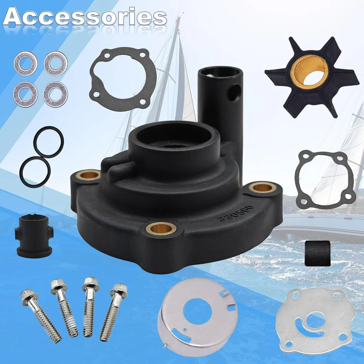 395270 Water Pump Impeller Kit for Johnson Evinrude 14 25 28 HP Outboard Engines Gearcase Repair 395271 18-3383 0389980 777809