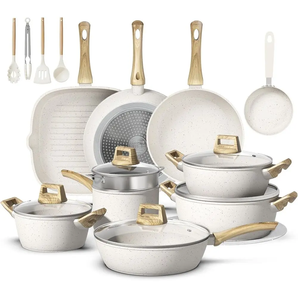 

Non-Stick 25-Piece Cookware Set with Mini Egg Pan, Cream White, Induction-Ready, Safe & Eco-Friendly