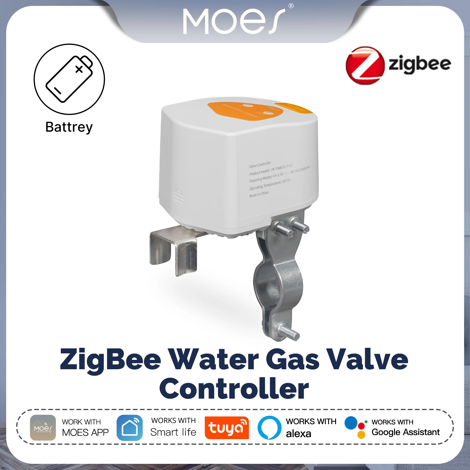 

MOES Tuya Smart ZigBee контроллер водяного газового клапана батарея автоматическое низкое энергопотребление голосовое управление с Alexa Google Home