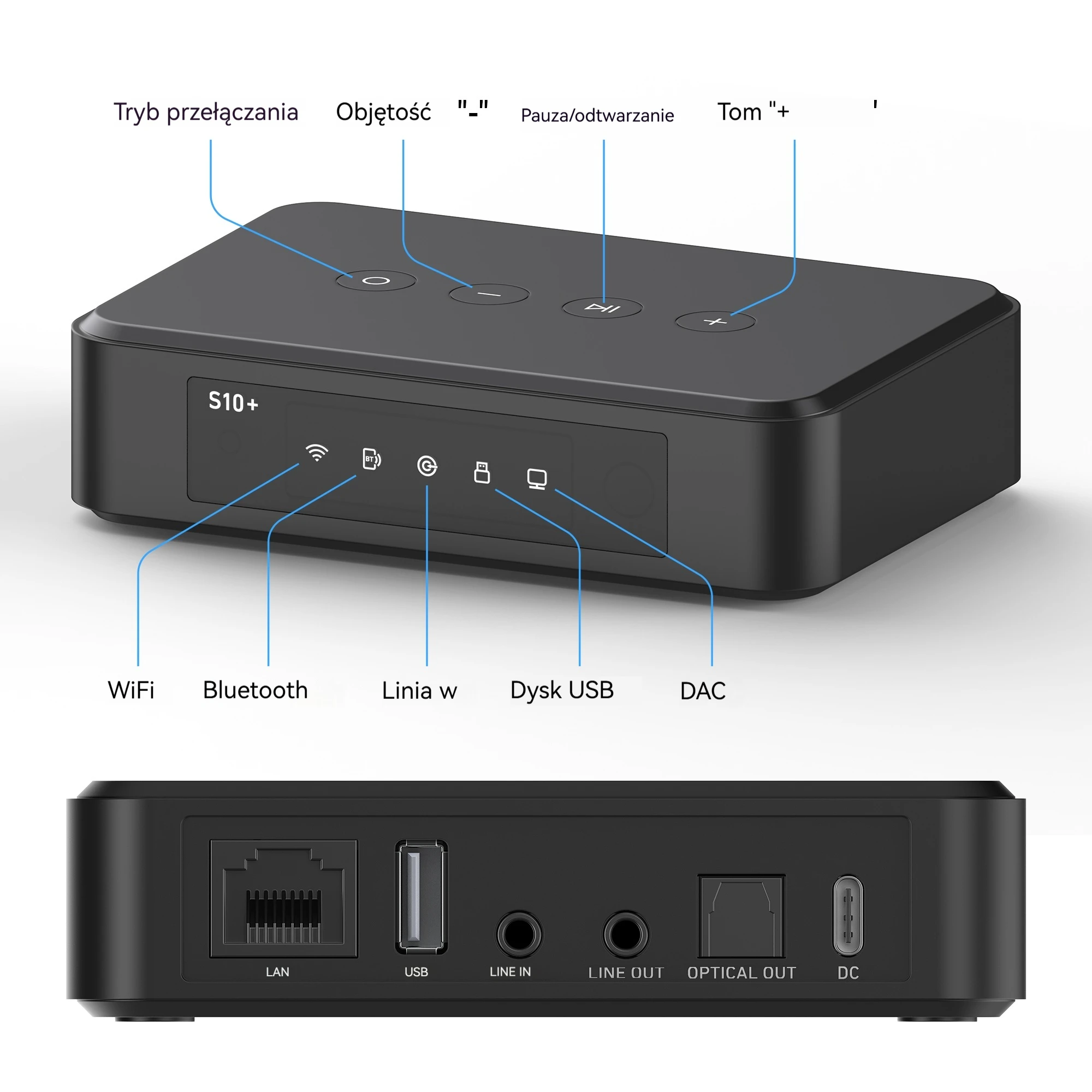 Aryelic S10 + Music Player: Wireless, 3.5mm Jack Aux. Bluetooth 5.0 for PC & Multiroom. High - quality audio, easy setup.