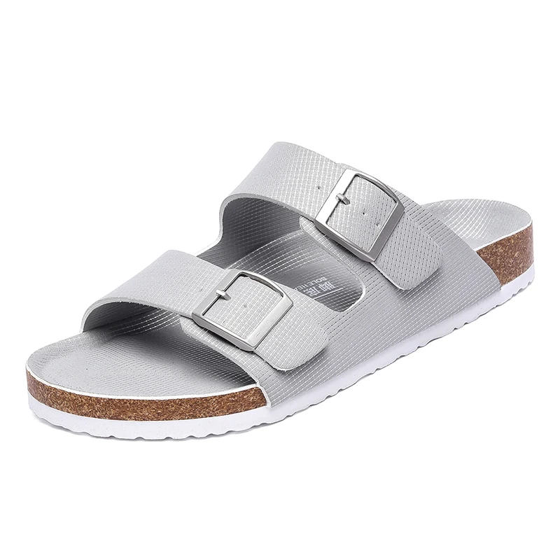 Summer Men Cork Slippers Slides Clogs Casual Slip On Sandals Double Buckle Women Microfiber Leather Unisex Big Size 47 48 49