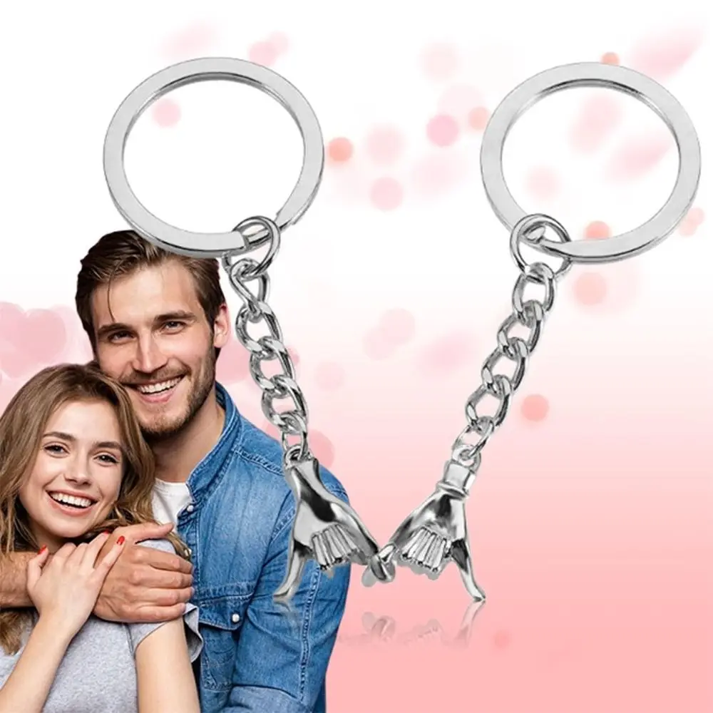 2PCS New Zinc Alloy Couple Keychains Couple Pendants Bag Accessories Pinky Promise Keychain Portable Hand in Hand Keyring